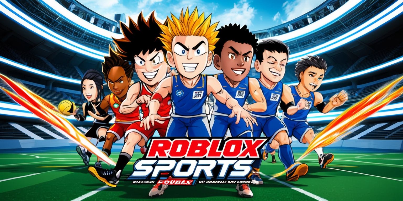 Manga-inspired Roblox sports game with vibrant colors and dynamic characters, featuring athletic avatars with exaggerated facial features and diverse skin tones, set against a stylized background of a futuristic stadium with sleek lines and bold textures, incorporating Japanese-inspired visual elements and typography, with a focus on action-packed gameplay and high-energy atmosphere, including detailed graphics and special effects, such as speed lines and glowing auras, with a mix of digital and hand-drawn artistic styles, blending traditional manga aesthetics with modern gaming elements.