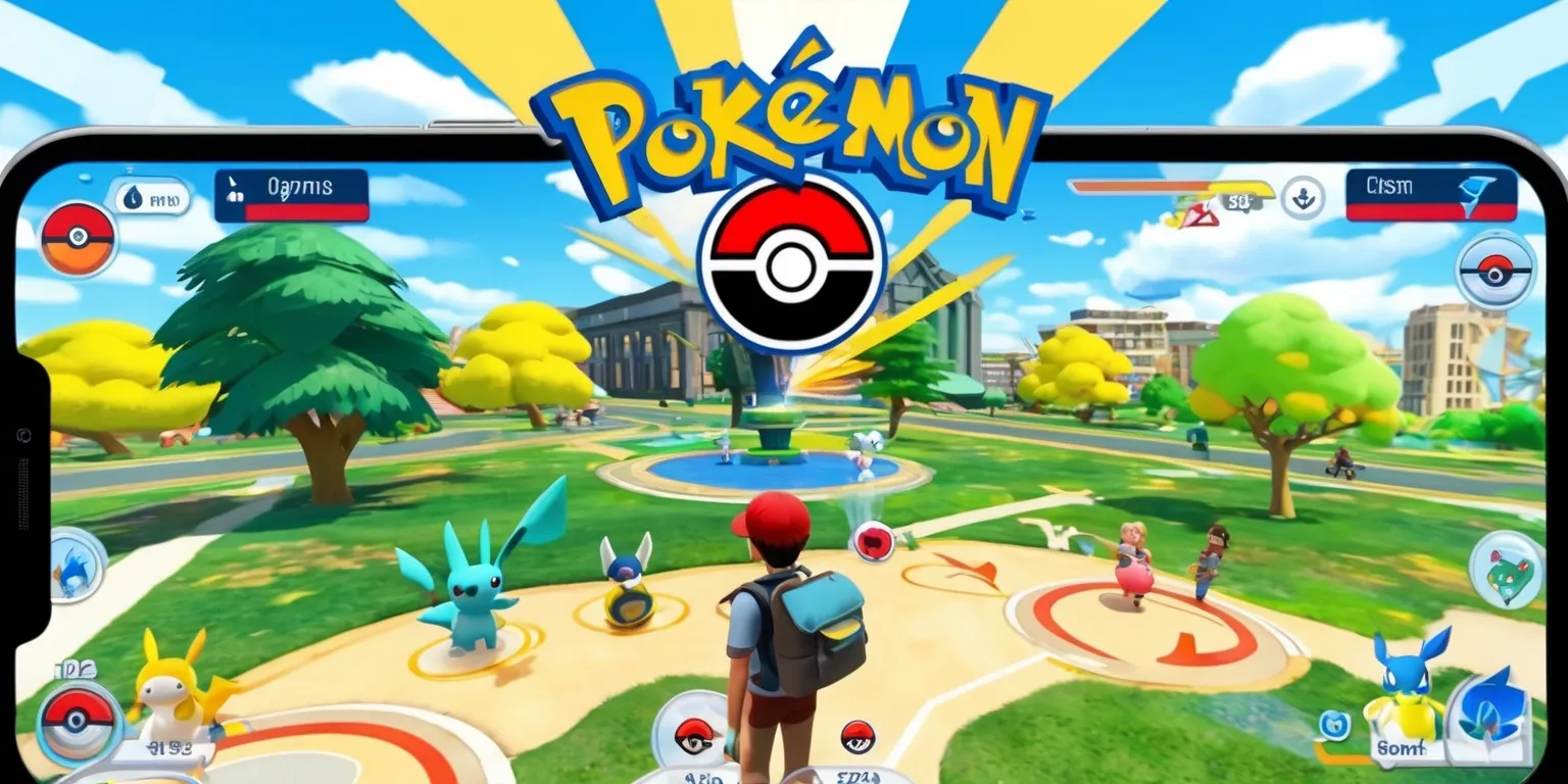 A screenshot of the Pokémon Go game on a mobile device with a vibrant and colorful interface, featuring a map view with various Pokémon characters and locations, including PokéStops and Gyms, set against a bright and sunny outdoor background with trees and buildings, the game's logo prominently displayed at the top of the screen in a bold and modern font, with a mix of red, blue, and yellow colors, and a player's avatar visible on the screen with a backpack and a smile, surrounded by icons and buttons for gameplay navigation, all rendered in a realistic and detailed style with sharp lines and textures.