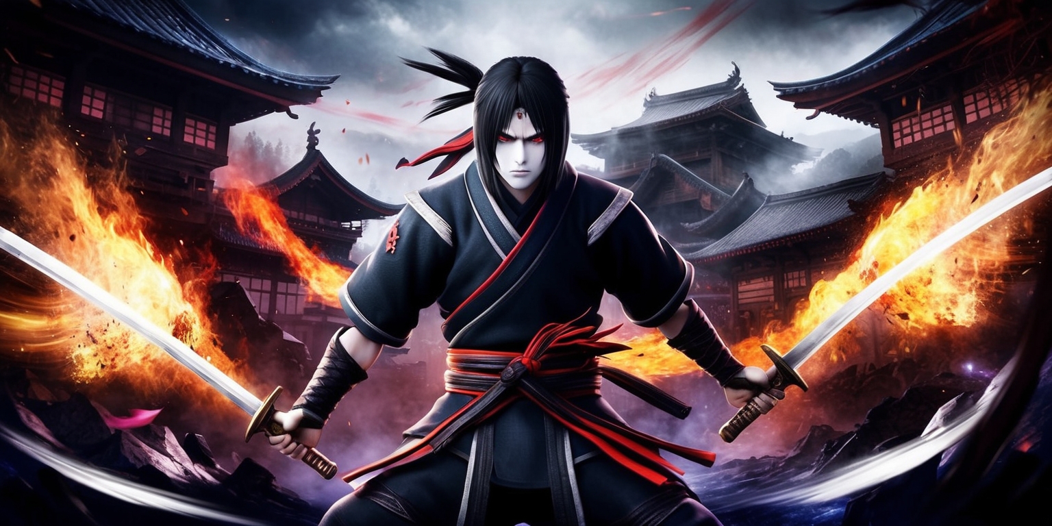 A dark fantasy action-adventure scene from Ninja Gaiden: Ragebound game, set in a mystical Japanese-inspired landscape with a bold, vibrant color palette, featuring the protagonist Ryu Hayabusa, a skilled ninja warrior with sharp facial features, determined expression, and pale skin, wearing his iconic black ninja costume, standing heroically in the center, surrounded by intense, fiery explosions and swift, deadly sword clashes, with a haunting, ominous atmosphere, and a dynamic, cinematic composition, incorporating traditional Japanese architectural elements, and subtle, eerie lighting effects, showcasing the game's fast-paced, adrenaline-fueled combat and intense, thrilling action sequences.